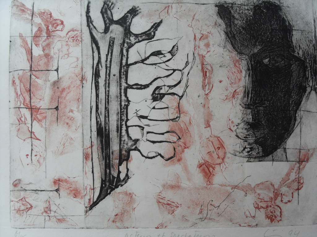 M Chagall, Acteurs et Spectateurs, gesigneerde linosnede op papier, 40 x 50 cm verkocht voor € 100!