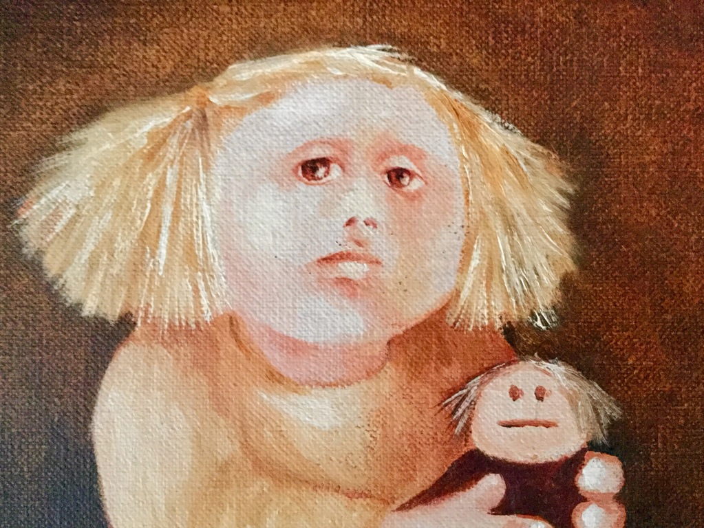 Naïeve schildering: Olieverf op Linnen, Meisje met Pop kopen? Bied vanaf 45!