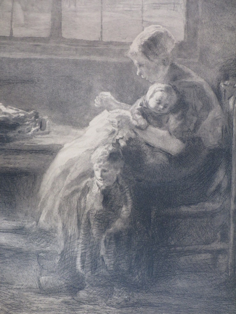 Henri Koetser, Moeder met kinderen in interieur, Ets kopen? Bied vanaf 25!