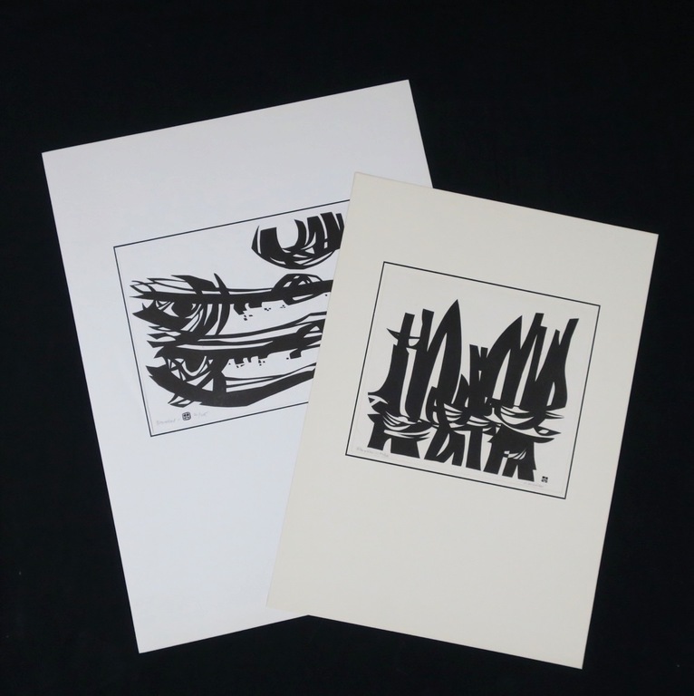 Lot met 2 linosnedes van Jan van Doorn: In de polder en Forellen kopen? Bied vanaf 20!