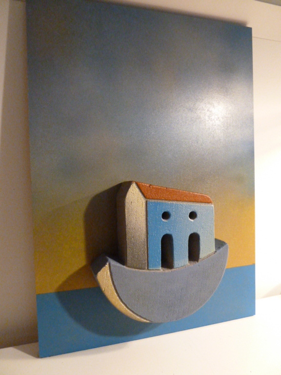 Kunstenaar onbekend - Stenen wandrelief op paneel - Woonbootje kopen? Bied vanaf 1!