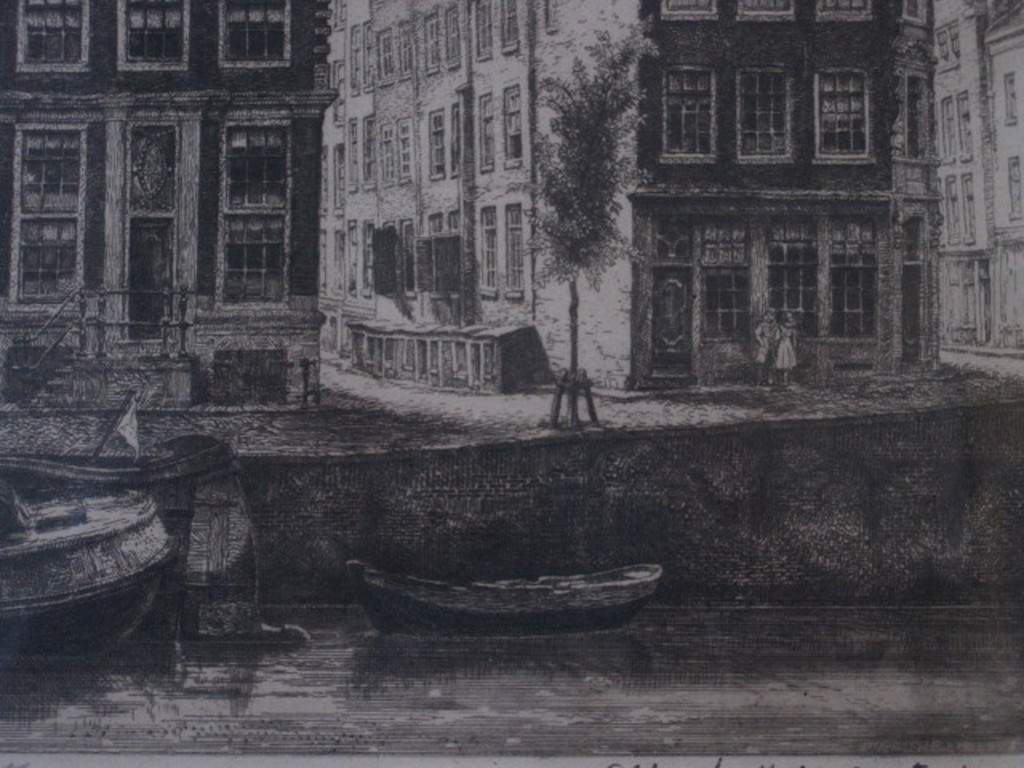 Bijzonder!! Amsterdam- Geldersekade orig. Ets W.G. Hofker 1902-1981 gesigneerd   kopen? Bied vanaf 1!