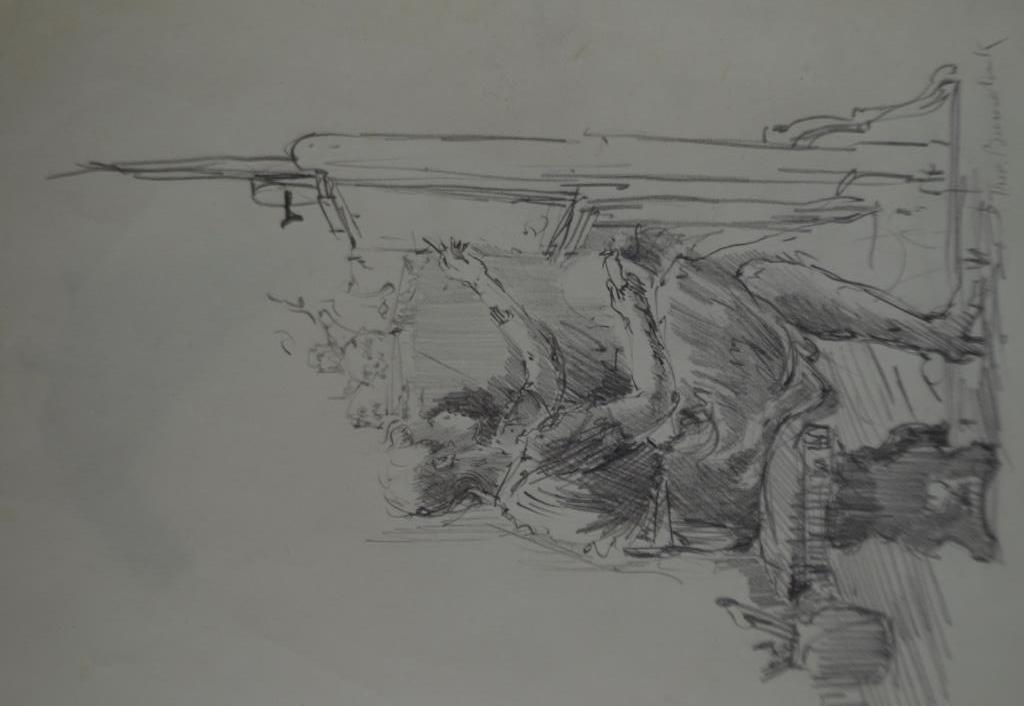 Theo Beerendonk,potlood-tekening schilderende vrouw(?) ca.1950  19x24 kopen? Bied vanaf 15!