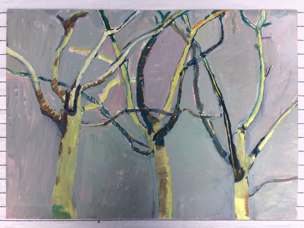 Hans Ebeling Koning, gouache, Mispelbomen in de winter. verkocht voor € 75!