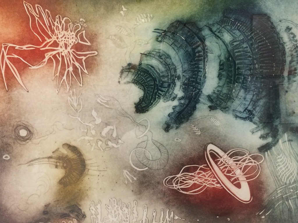 Ad Arma - Ad Arma, Moonisland I, grote kleurenets met zilver-rode houten lijst. 10/25 verkocht voor € 200!