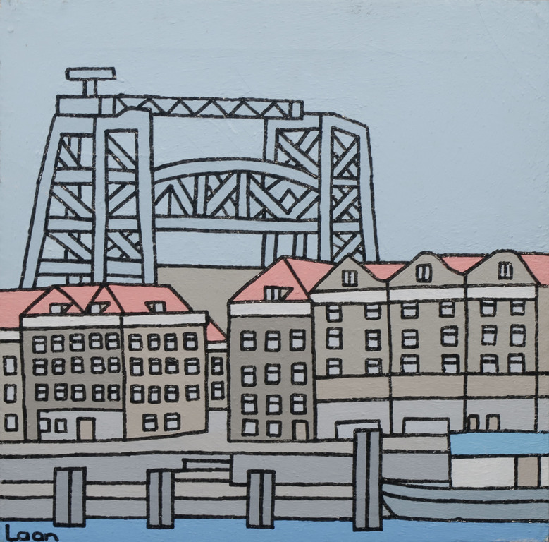 Laan Irodjojo: Acryl op doek, Z.T. Huisjes aan het water verkocht voor € 85!