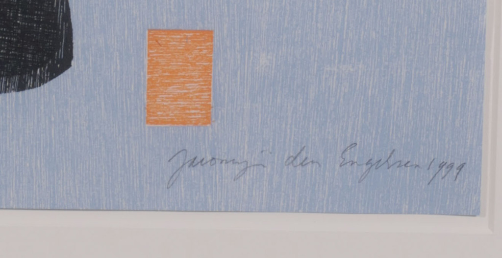 Jacomijn den Engelsen: Houtsnede, Afro (blauw) - Ingelijst kopen? Bied vanaf 35!