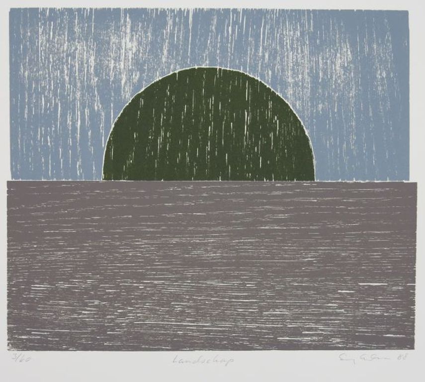 Sigurdur Gudmundsson: Houtsnede, Landschap verkocht voor € 160!