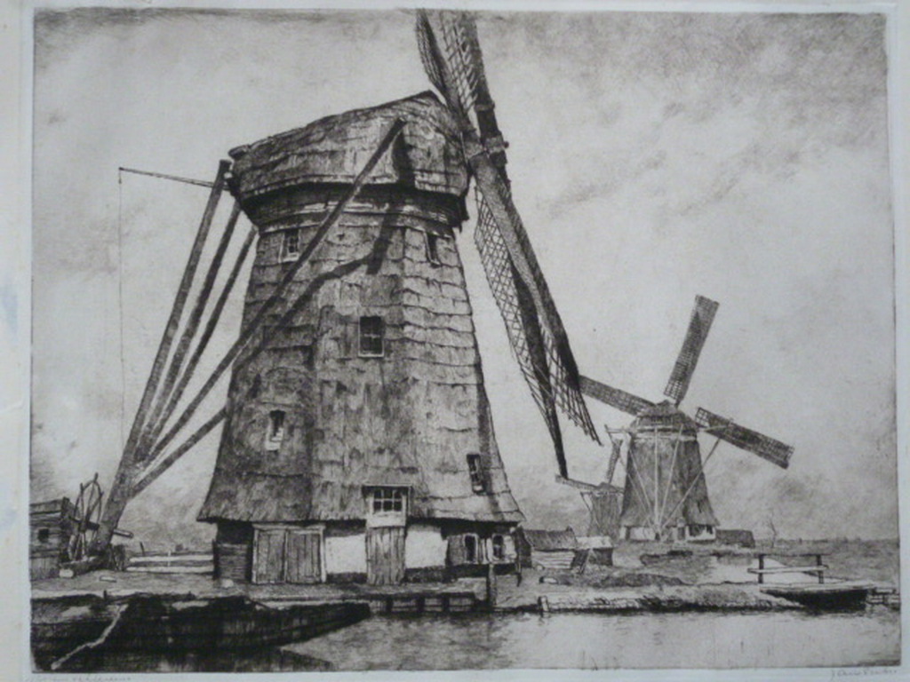 Jan Sirks - ets - Molen Schieveen kopen? Bied vanaf 20!