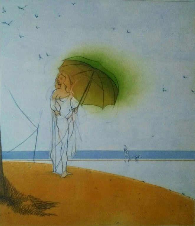 Ronald Tolman: Ets en aquatint - Op het strand bij laag water kopen? Bied vanaf 90!