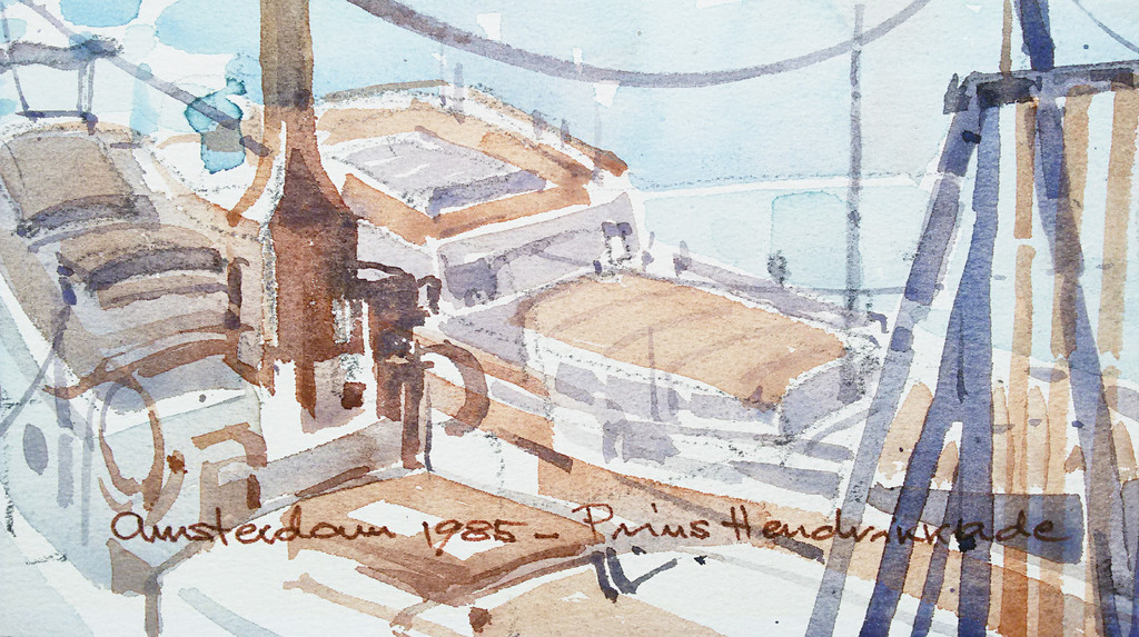 Nenad V. Karpov - Nenad Karpov - Prins Hendrikkade Amsterdam, aquarel kopen? Bied vanaf 1!