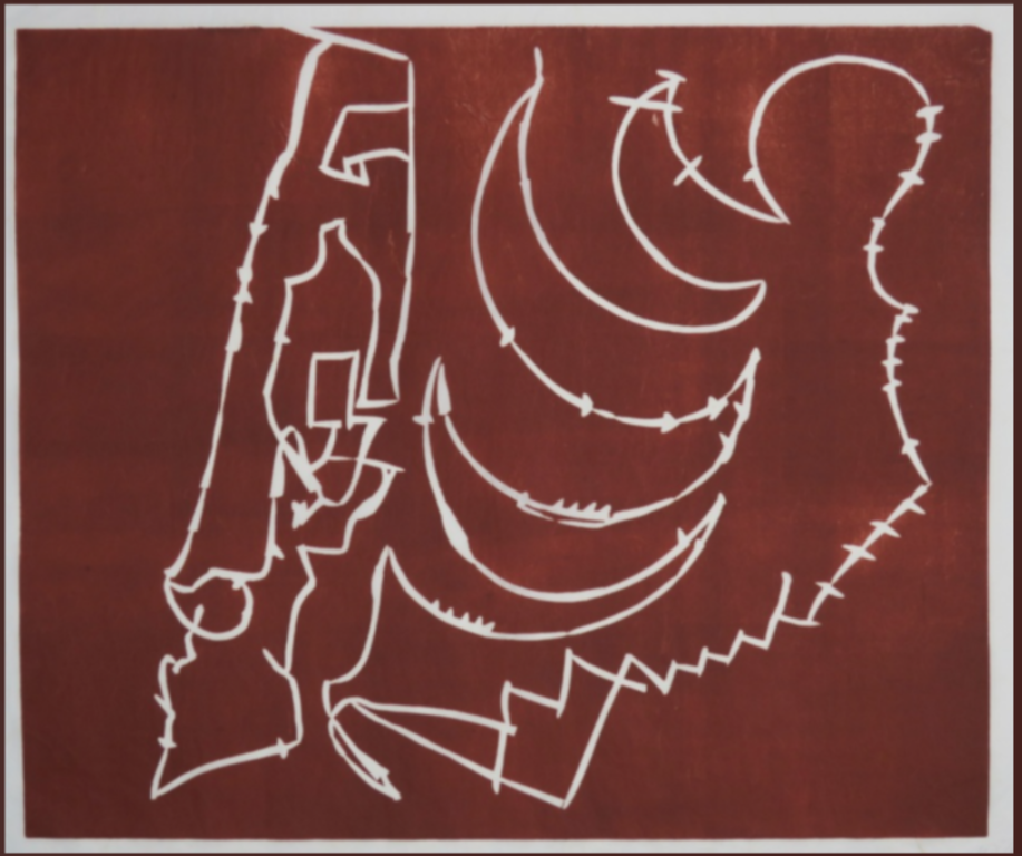 Wim Izaks: Lino op rijstpapier, Zonder titel (rood) kopen? Bied vanaf 1!