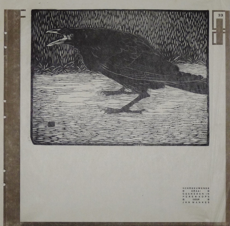 Jan Mankes, Houtsnede, Schreeuwende kraai, Monogram in blok, 1919 kopen? Bied vanaf 350!
