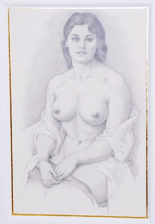 Huib de Ru: Zeer mooie tekening van Naakt. Mooi ingelijst. verkocht voor € 150!