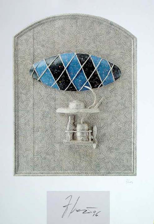 Jiri Kolar, litho, Fabel vom Zeppelin, die nicht wusste, wie zu landen, 1996  kopen? Bied vanaf 75!