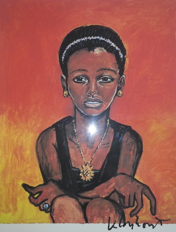 Peter Klashorst - Zeefdruk, zittende Afrikaanse vrouw, gesigneerd kopen? Bied vanaf 99!