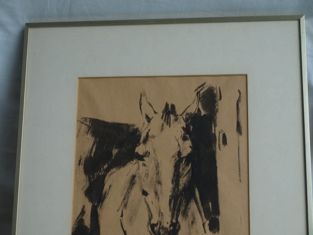 Jan Groenestein : Inkttekening , Paardenhoofd – gesigneerd & ingelijst - ca 1960 kopen? Bied vanaf 125!