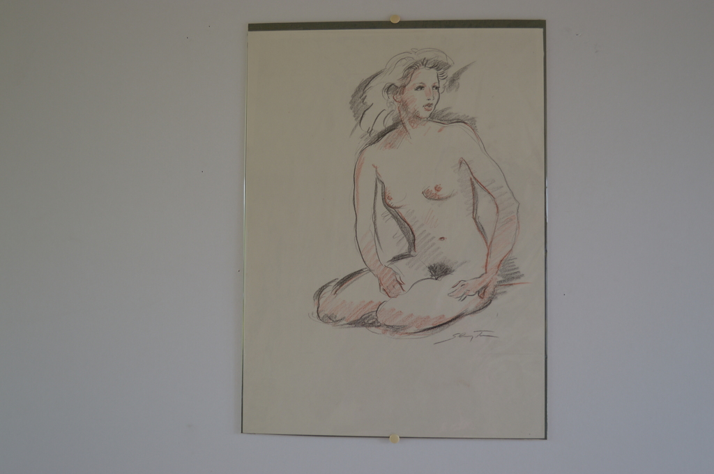 Sluijters Jan jr. (1914-2005) zittend naakt, rood/zwart krijt z.j. verkocht voor € 100!