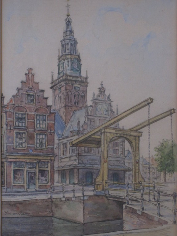 Prachtige Aquarel "Amsterdam Staalstraat Zuiderkerk" van H.IJkelenstam 1897-1993 kopen? Bied vanaf 1!
