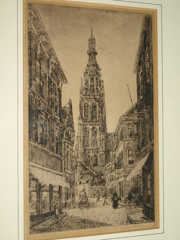 Eugène Rensburg (1872–1956) – Ets – Breda – Gesigneerd en ingelijst – ca 1930 kopen? Bied vanaf 35!