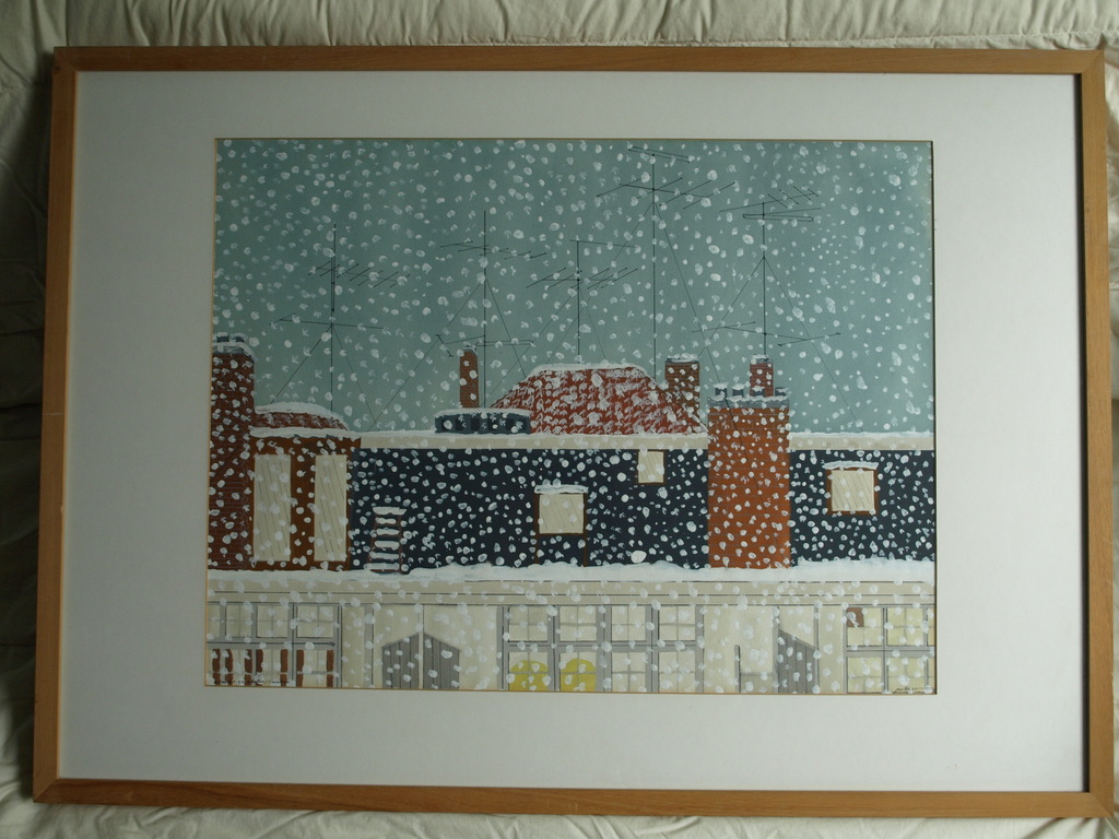 Peter Yvon de Vries : Gouache – Uitzicht...’s  winters – Gesigneerd & ingelijst  verkocht voor € 100!