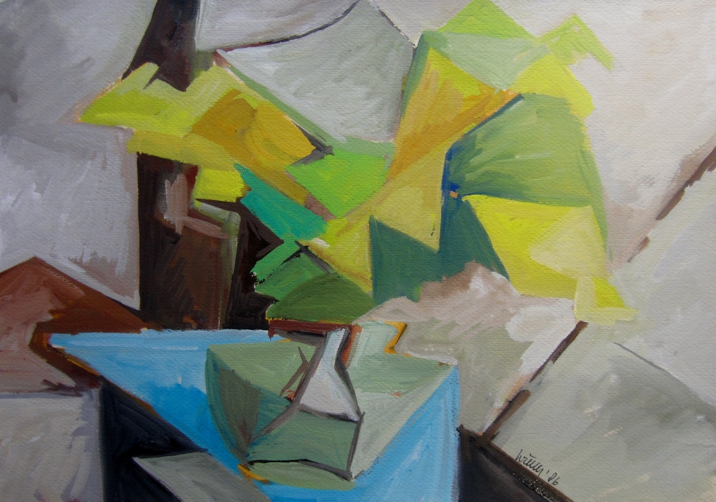 Kubistische stillevens - gouache/aquarel 7x - 1988 kopen? Bied vanaf 1!