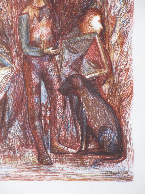 Kees Andrea, Pierrot, vliegers en hond, Kleurenlitho kopen? Bied vanaf 35!