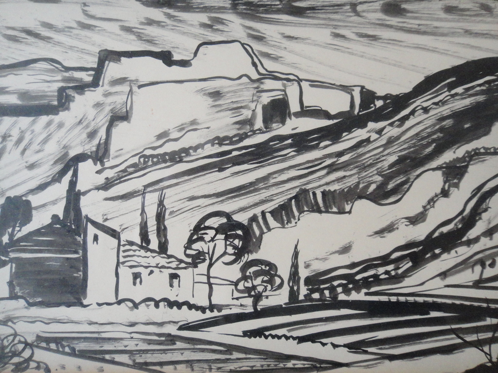 Jacques Mels (1899-1974), aquarel, Frans landschap: 'Les Baux' kopen? Bied vanaf 50!