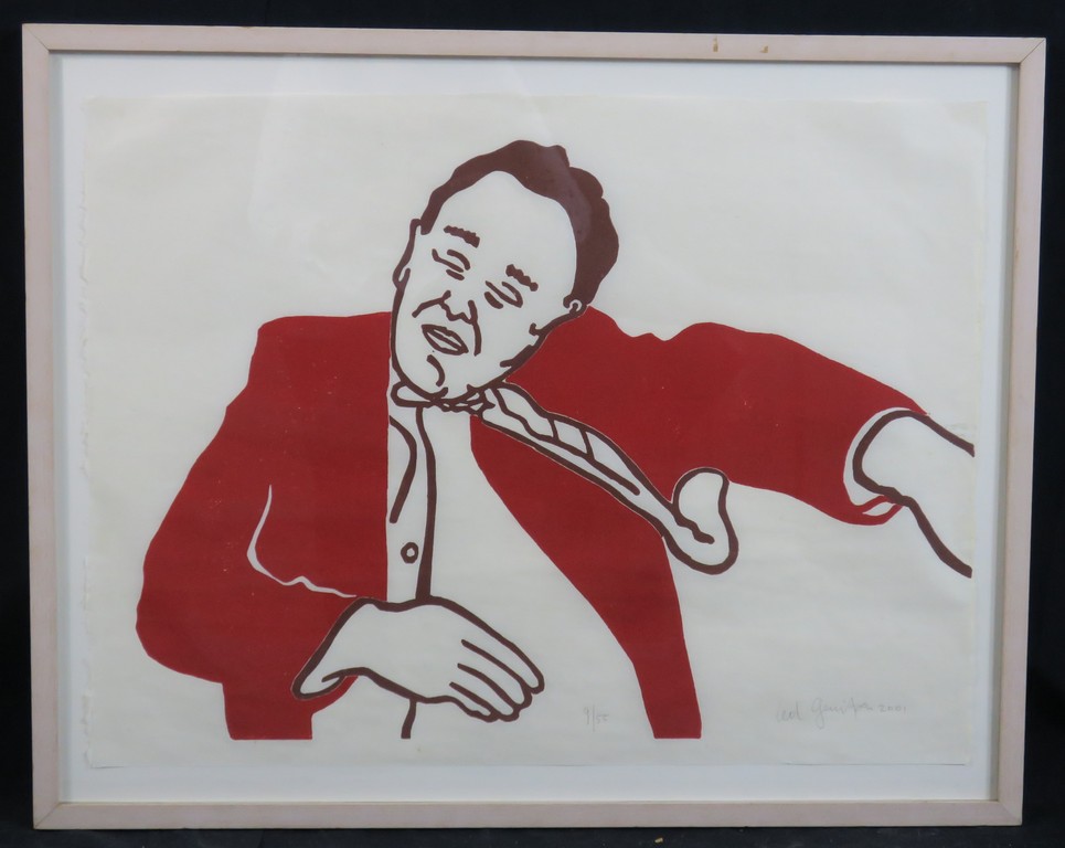 Ad Gerritsen: Lino op Japans papier, Slapende man - Ingelijst verkocht voor € 50!