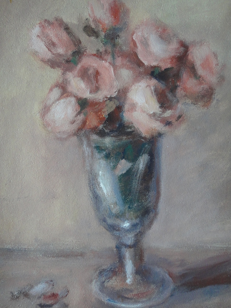 Theo Swagemakers - olieverf op doek - stilleven met tulpen in vaas (Morandi) kopen? Bied vanaf 200!