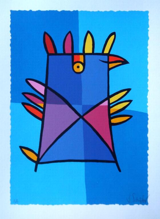 JACQUELINE SCHÄFER, originele handgesign. zeefdruk 'Blauwe vogel' kopen? Bied vanaf 1!