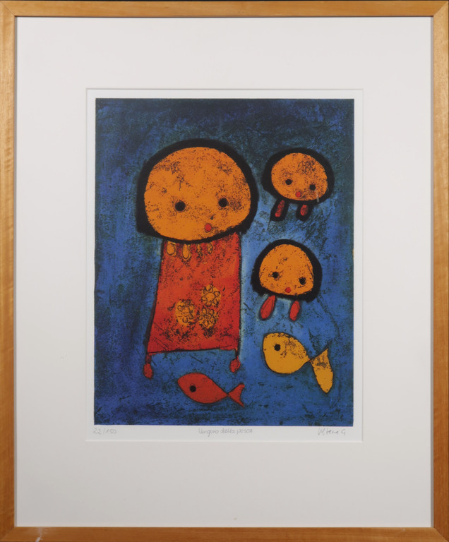 Giovanni Vetere: Zeefdruk, Vengono dalla pesca - Ingelijst verkocht voor € 60!