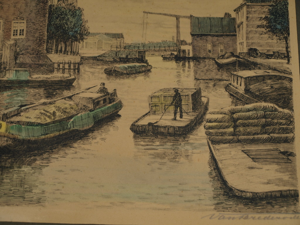 Ingekleurde ets of prent – Oude Schans Montelbaanstoren Amsterdam – Oud kopen? Bied vanaf 1!