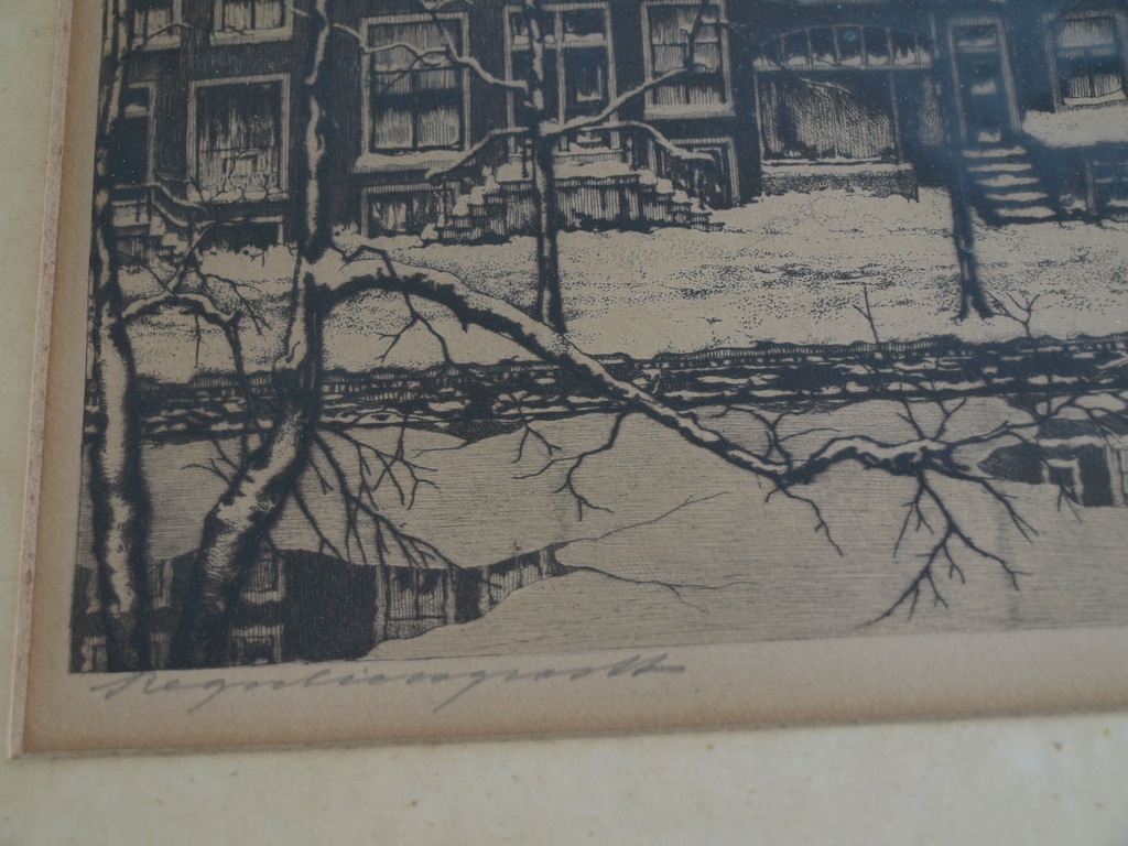 Cornelis Brandenburg: Ets, Reguliersgracht in de winter – Gesigneerd & ingelijst kopen? Bied vanaf 35!