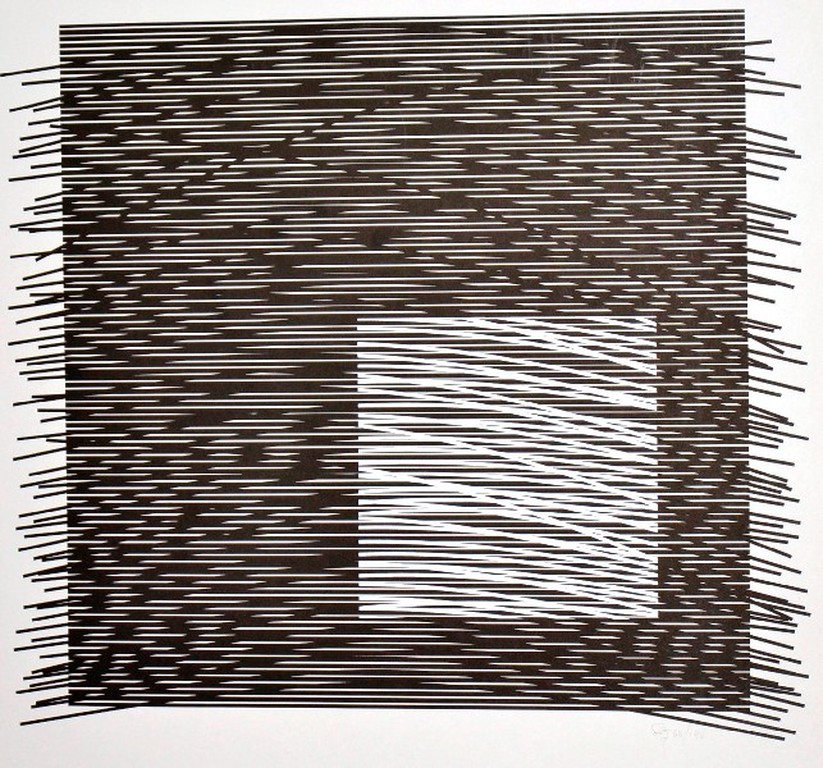 Jesus Rafael Soto: Zeefdruk. Carre Virtuel gris a droite kopen? Bied vanaf 400!