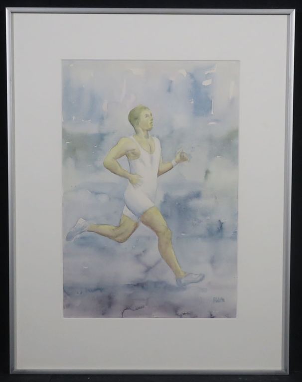 Anneke Witte: Aquarel, Hardloper - Ingelijst kopen? Bied vanaf 1!