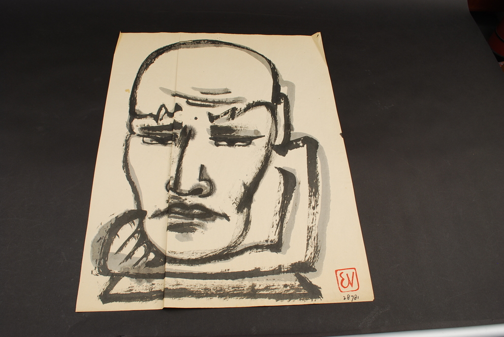 ERNST VIJLBRIEF (1934-2010) portret inkt op papier. 1981 kopen? Bied vanaf 1!