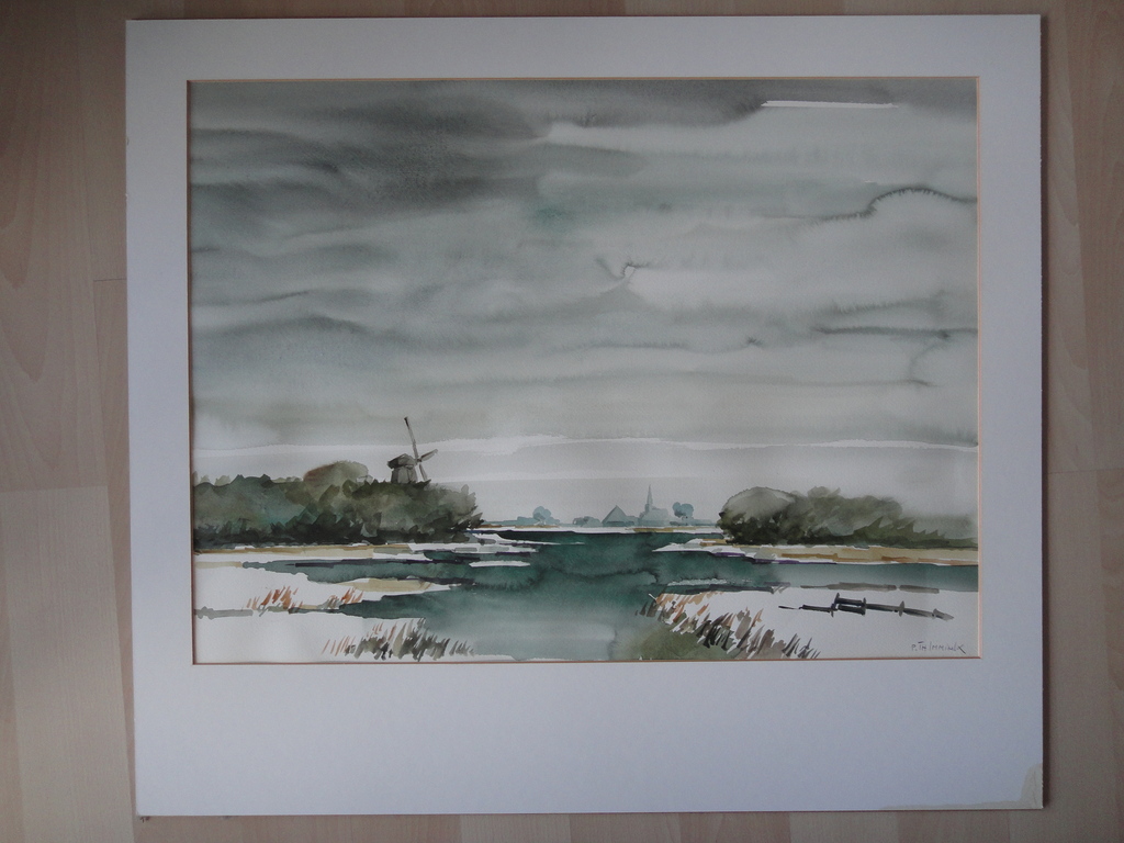 Bob (Petrus Theodorus) Immink, aquarel, polder te Waterland kopen? Bied vanaf 75!