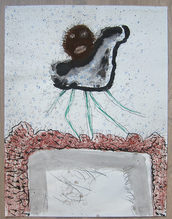 Jacques Slegers - Jacques Slegers # DE ZON IS EEN NEGER, 1984 # gouache /tekening kopen? Bied vanaf 195!