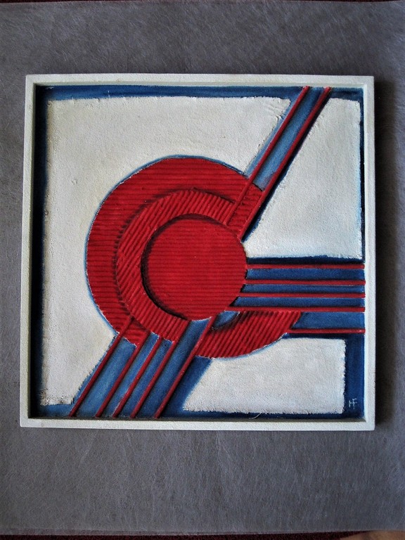 Bijzonder omstreeks 1960 geometrisch abstract materie schilderij gemonogrammeerd verkocht voor € 36!
