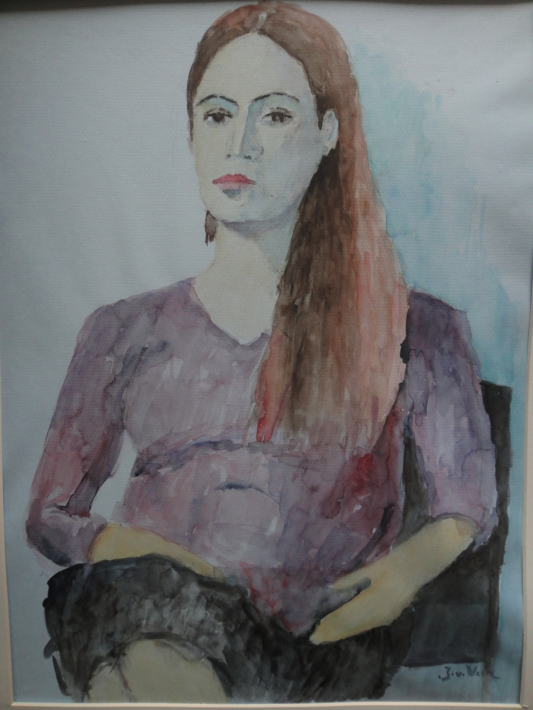 Jaap van Veen, aquarel, jaren '70 portret van dame bruin/rossig steil haar  kopen? Bied vanaf 1!