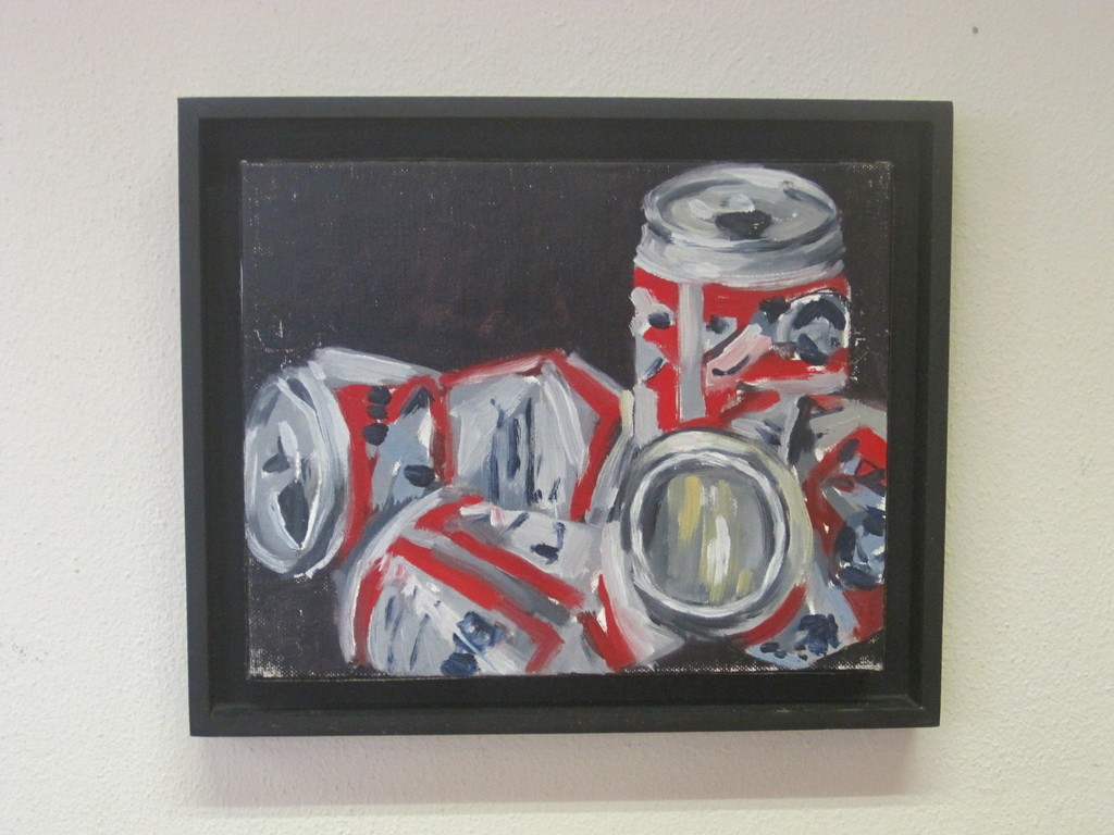 Ernst Voss (1959-) olieverf "4 cans of Budweiser" 1993 New York USA gesigneerd  kopen? Bied vanaf 1!