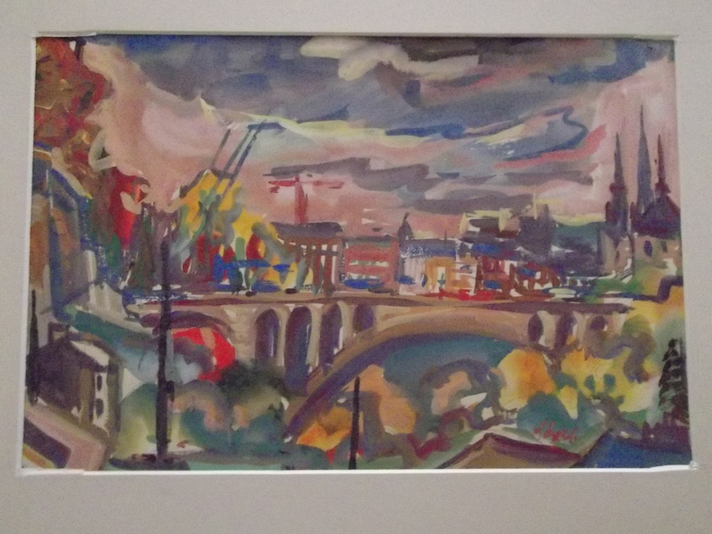 Gouache, Gezicht op Luxemburg stad met Pont Adolphe. kopen? Bied vanaf 25!