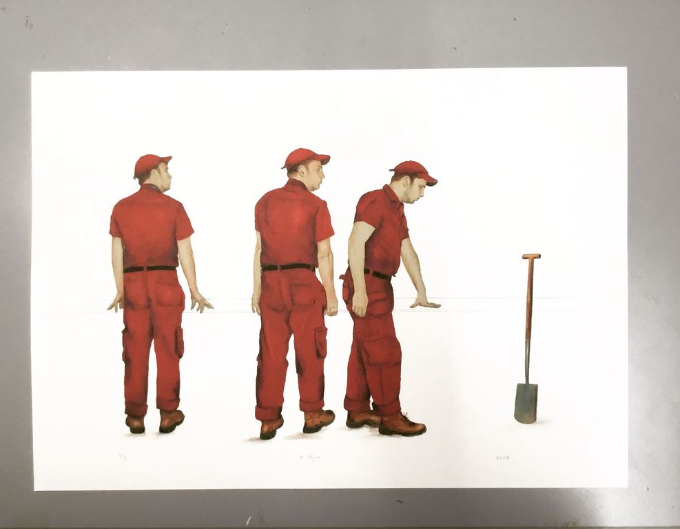 Henk Olijve, acryl, inkt en potlood op papier; Bauarbeit kopen? Bied vanaf 36!