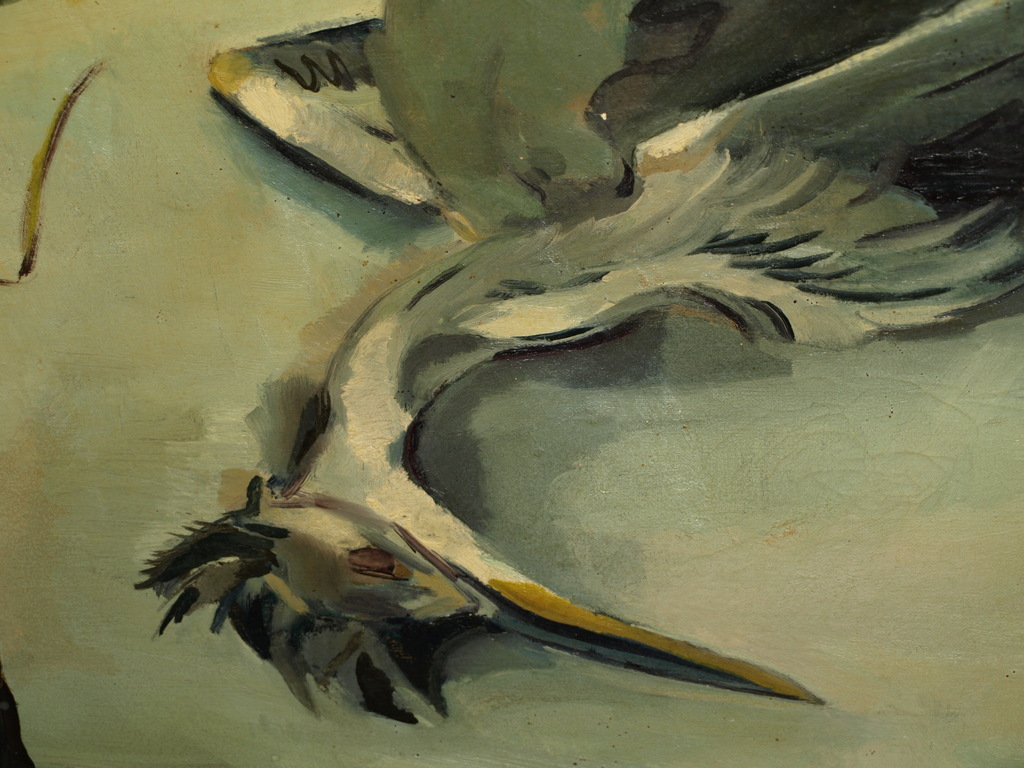 Onbekende kunstenaar - Olieverf op canvas – Reiger is dood - Oud kopen? Bied vanaf 90!