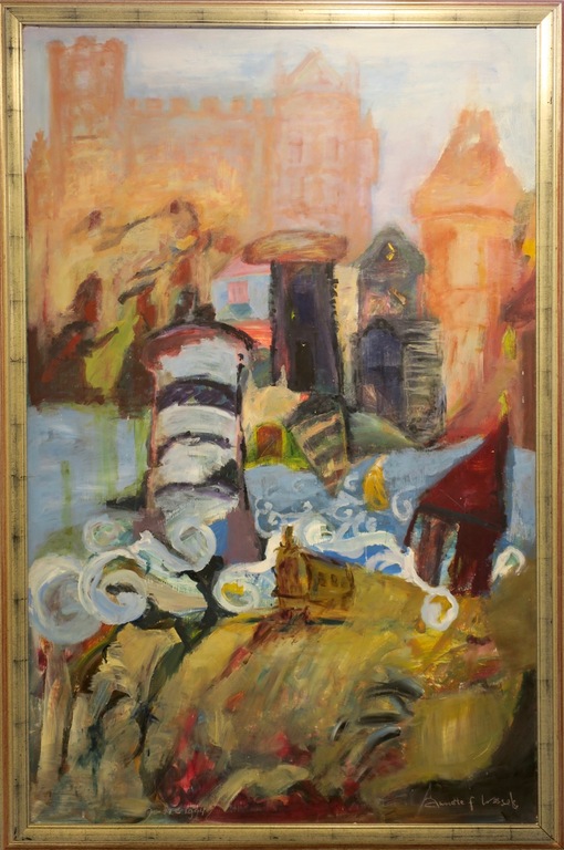 Annette Wessels: Acryl op board, Kasteel - Ingelijst (Zeer groot) kopen? Bied vanaf 100!