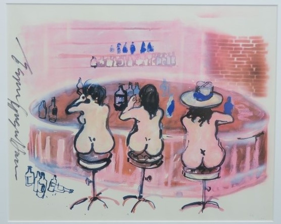 Espen Hagen: Offset, Naakte dames aan de bar - Ingelijst verkocht voor € 75!