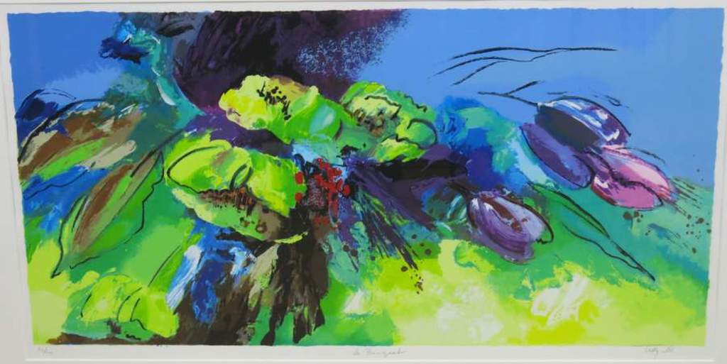 Tilly Wils: Zeefdruk, Le Bouquet - Ingelijst (bijzonder formaat) verkocht voor € 60!