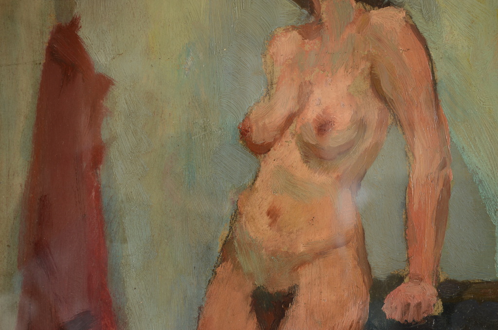 Evert Pieters (1856-1932) staand naakt,olie/board 27 x 41 ca.1920 signatuur l.o kopen? Bied vanaf 350!