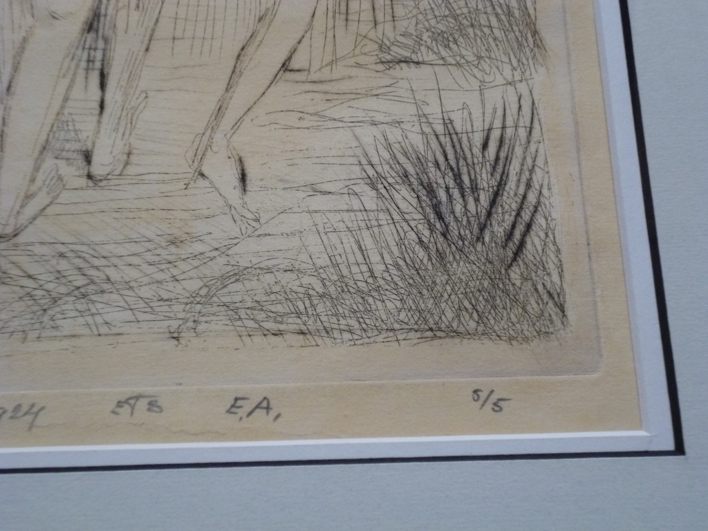 Jan Wiegers - ets - Twee baders aan de oever van een meer kopen? Bied vanaf 90!